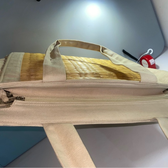 Sun N’ Sand Large Tan Woven Straw / Tissu Tote Bag / Beach bag sunnsand - Picture 10 of 16